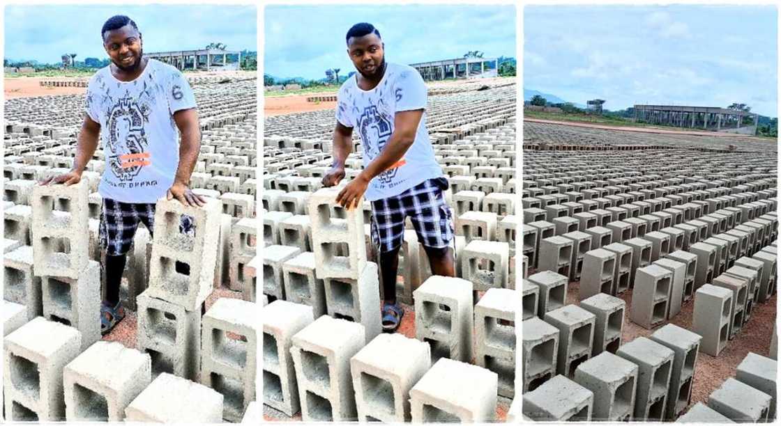 Photos of a graduate who has started a block industry. Photos of a graduate who has started a block industry.