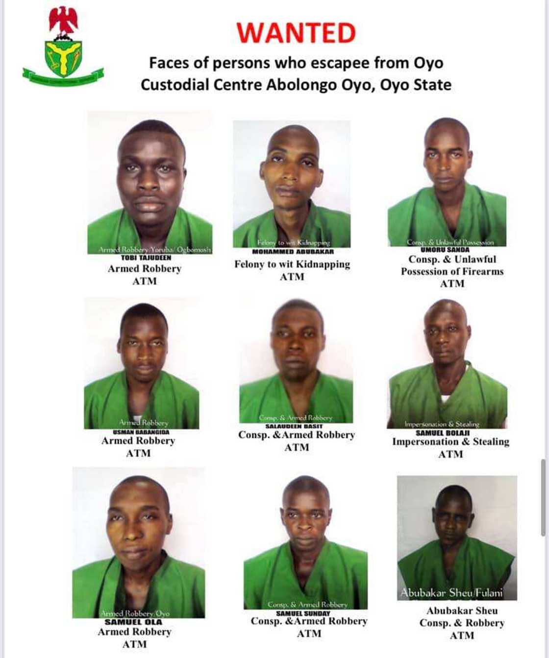 FG releases names, pictures of escaped inmates from Oyo prison FG releases names, pictures of escaped inmates from Oyo prison