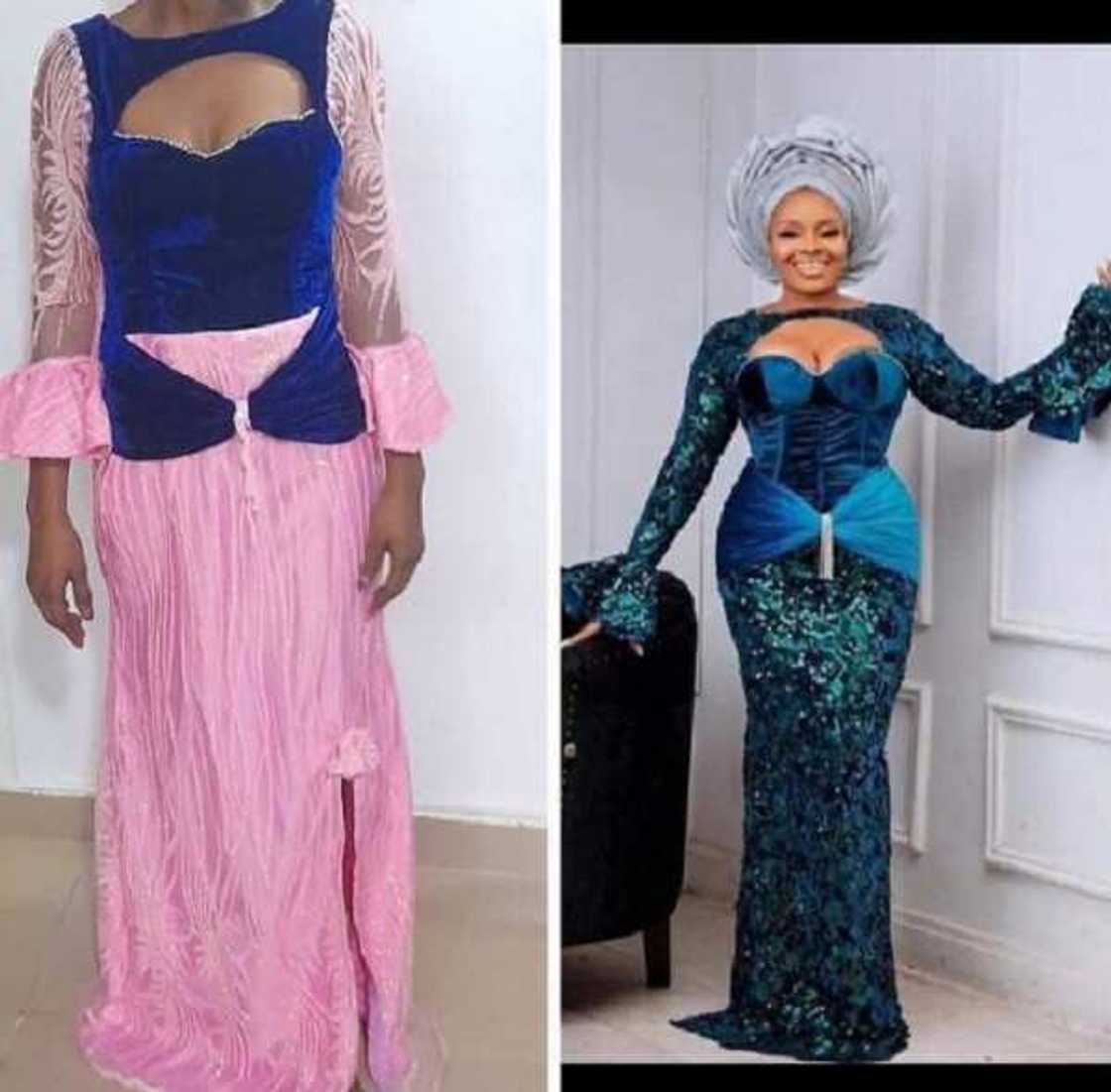 A photo collage of the dress and the style inspiration. A photo collage of the dress and the style inspiration.