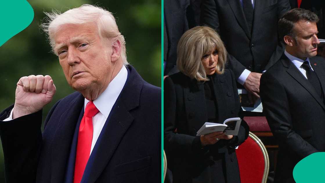 Trump reacts after viral video shows Macron being shoved by wife Brigitte. Trump reacts after viral video shows Macron being shoved by wife Brigitte.