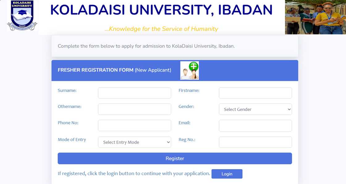 Koladaisi University application portal