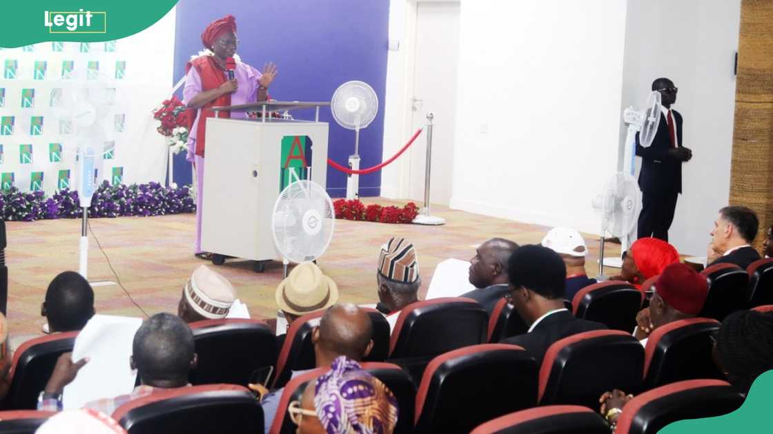 A lady lecturing in a hall at the American University of Nigeria A lady lecturing in a hall at the American University of Nigeria