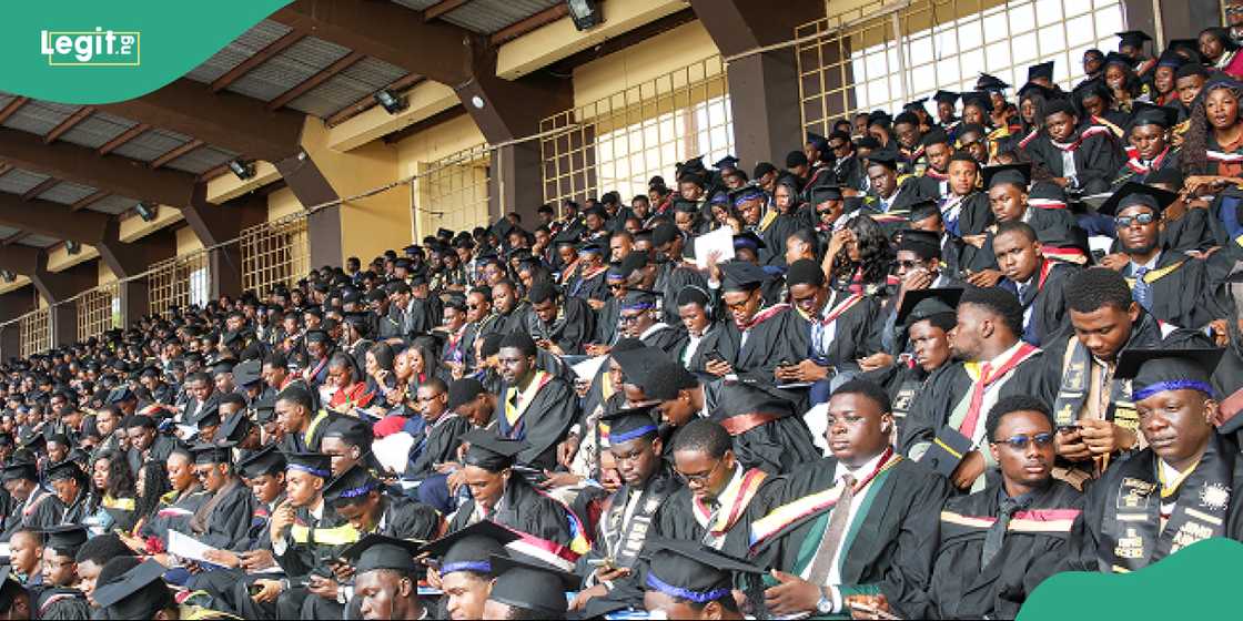 Graduating students participated in the convocation ceremony at the university's Sports Complex in Ilishan-Remo. Graduating students participated in the convocation ceremony at the university's Sports Complex in Ilishan-Remo.