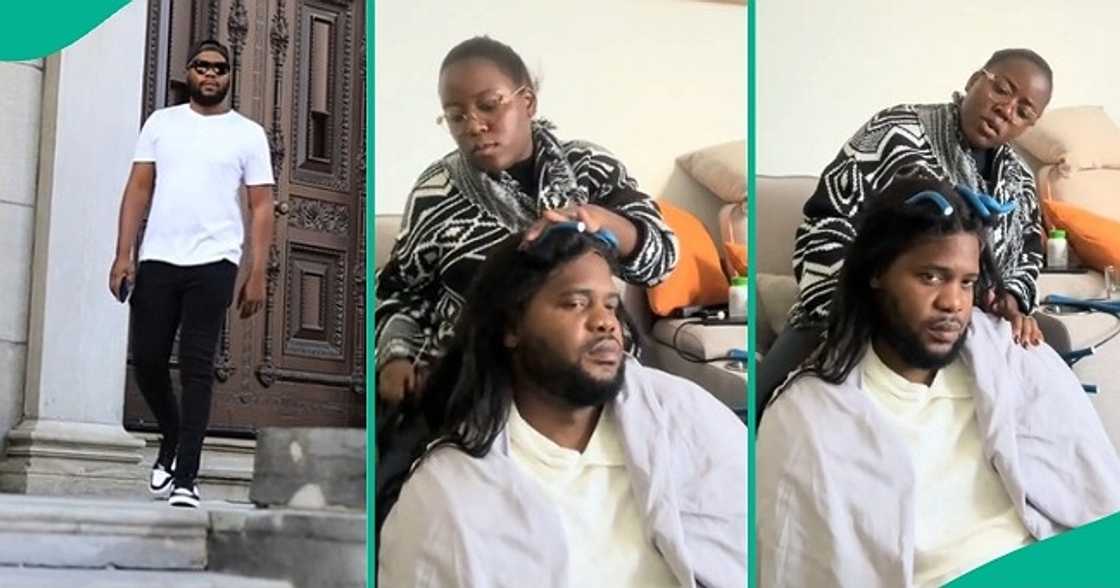 Woman turns husband's head into makeshift mannequin in funny video Woman turns husband's head into makeshift mannequin in funny video