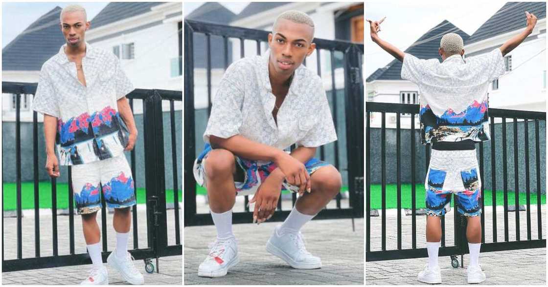 Nigerian crossdresser James Brown dresses like a guy in photos. Nigerian crossdresser James Brown dresses like a guy in photos.