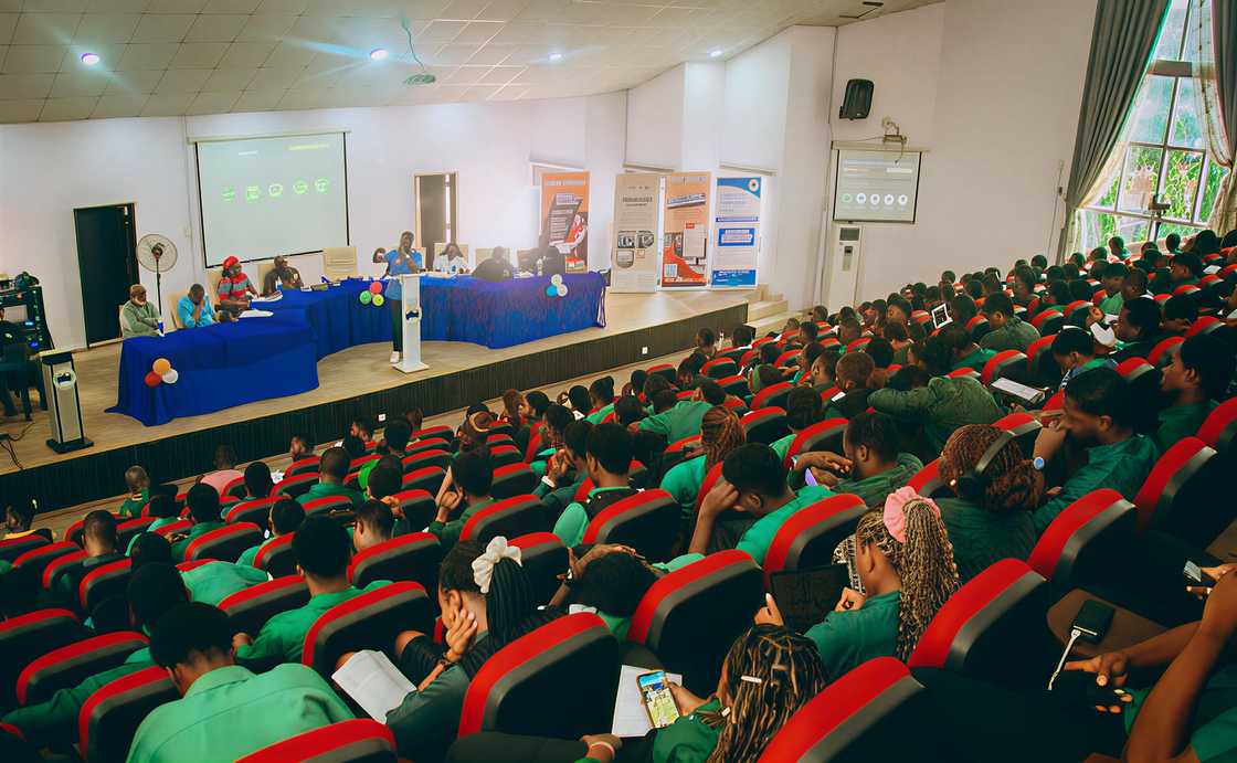 Students in a hall setting during the Enugu Campus Hackathon
