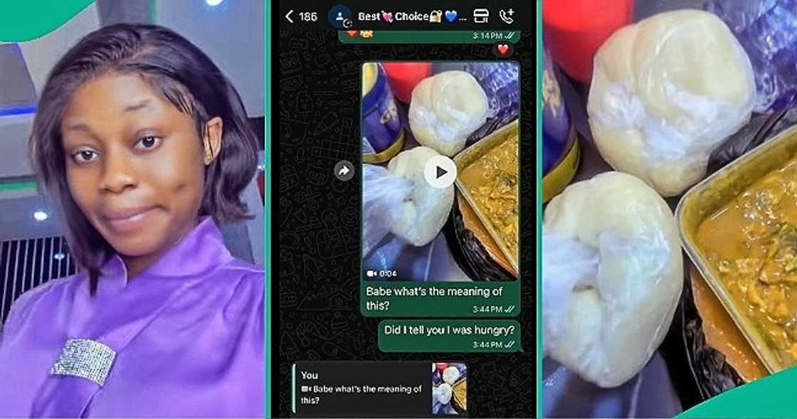 Angry lady blasts boyfriend who sent akpu and fufu to her on Girlfriend's Day. Angry lady blasts boyfriend who sent akpu and fufu to her on Girlfriend's Day.