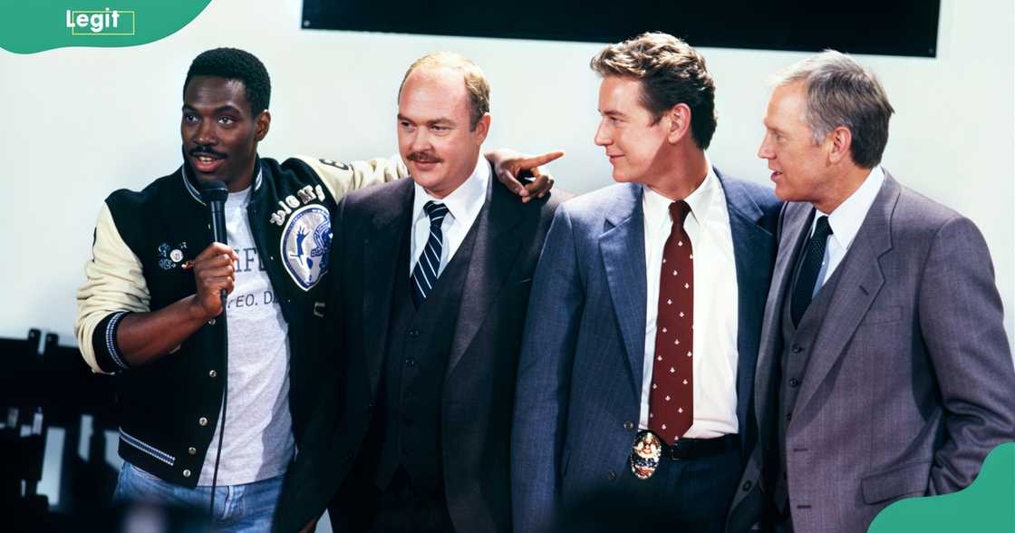 Beverly Hills Cop cast: Eddie Murphy, John Ashton, Judge Reinhold and Ronny Cox