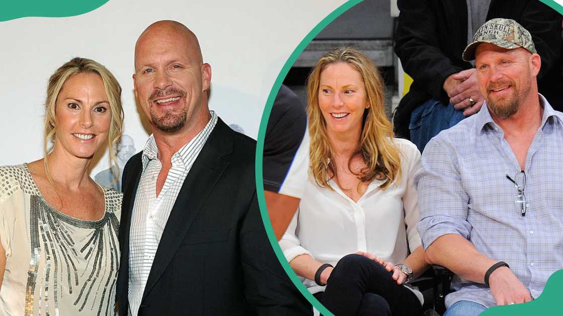 Steve Austin and Kristin at 'The Expendables' screening (L) and Staples Center basketball game (R)