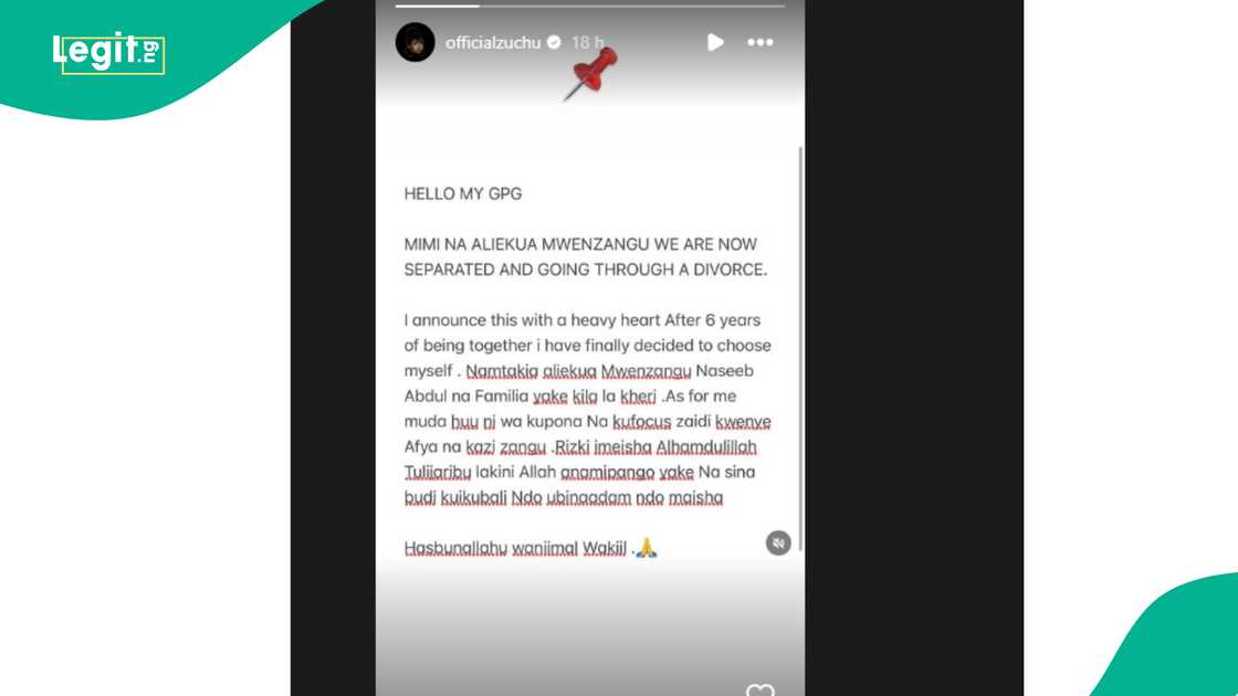 Singer Zuchu reveals she is focusing on herself as she announces split from husband and label boss Diamond Platnumz.