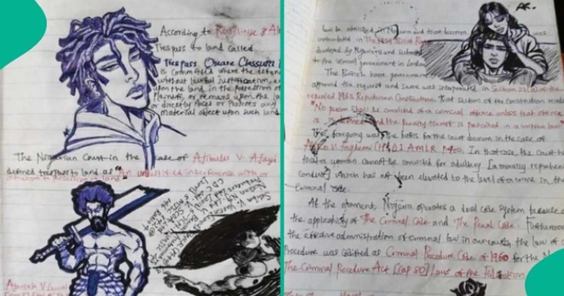 Law student's notebook stuns TikTok users who were amazed by the drawings on the pages. Law student's notebook stuns TikTok users who were amazed by the drawings on the pages.