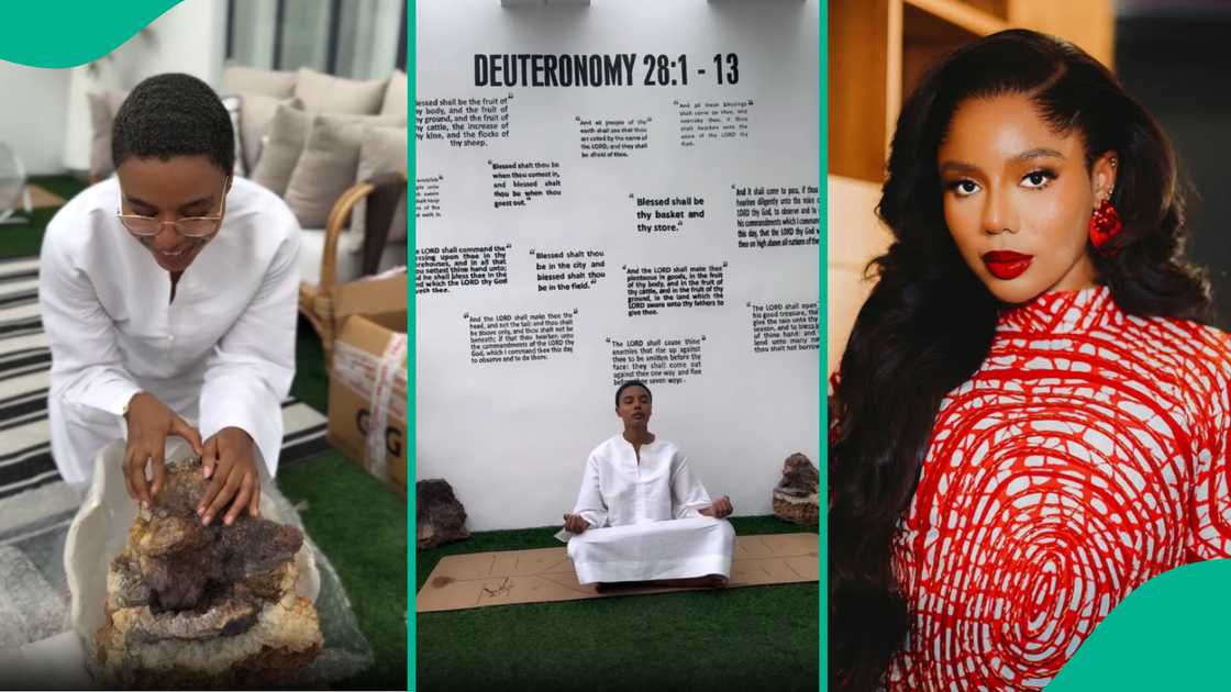 Nancy Isime accused of demonic practices after arranging gemstones in prayer area. Nancy Isime accused of demonic practices after arranging gemstones in prayer area.