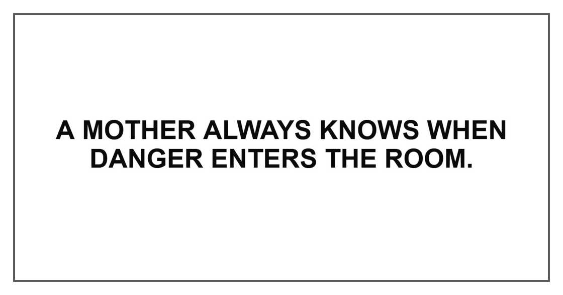A mother always knows when danger enters the room. A mother always knows when danger enters the room.