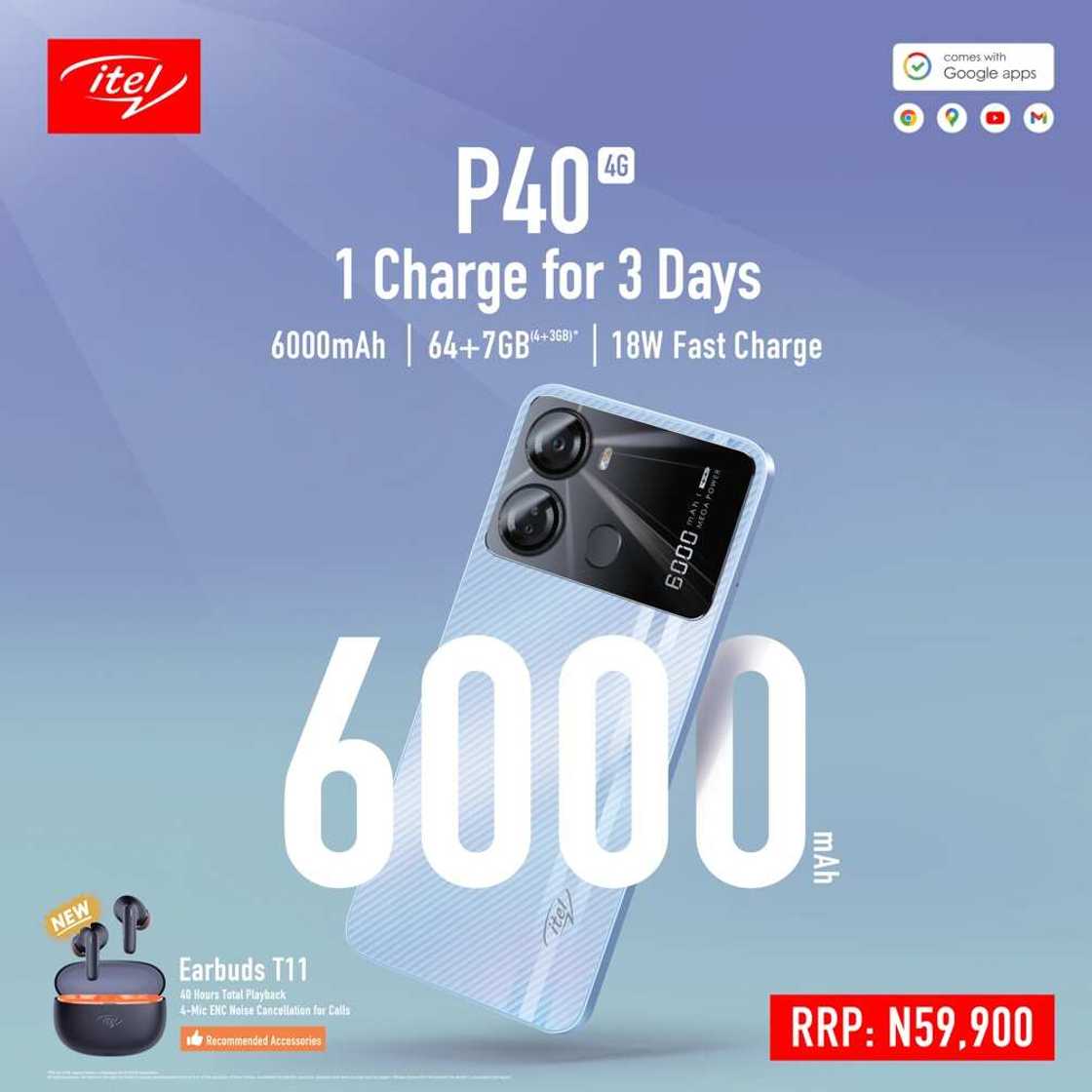 1 Charge for 3 Days: itel Releases itel P40 With 7GB RAM and 6000mAh Battery for Nigerians