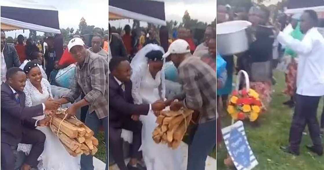Man gifts couple firewood on wedding day, wedding guest Man gifts couple firewood on wedding day, wedding guest