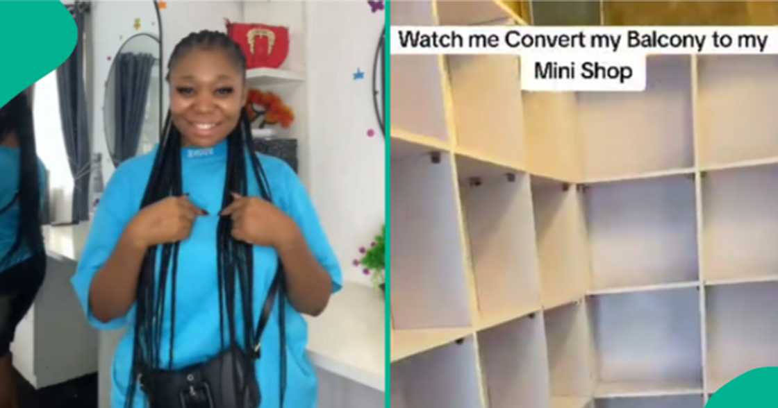 Nigerian lady receives accolades after transforming her balcony into a mini skincare shop.