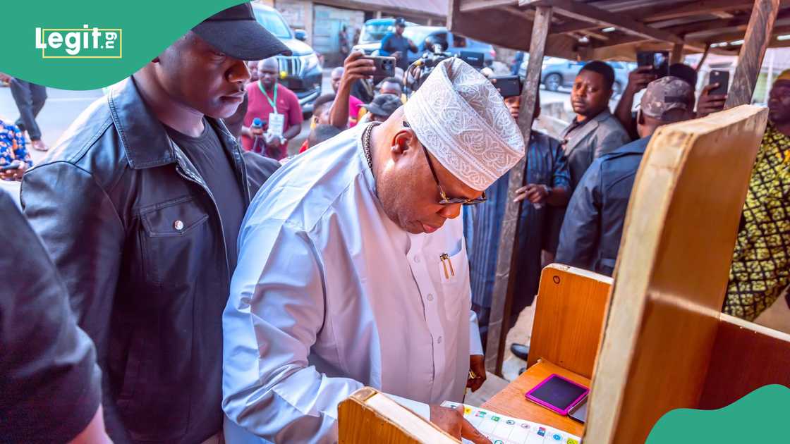 Governor Ademola Adeleke casting his vote at the Osun state local government election.