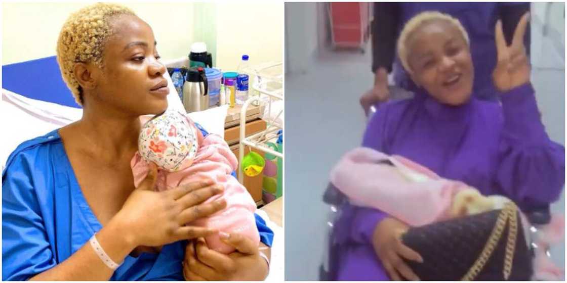 Uche Ogbodo hold her baby in her arms as they head home Uche Ogbodo hold her baby in her arms as they head home