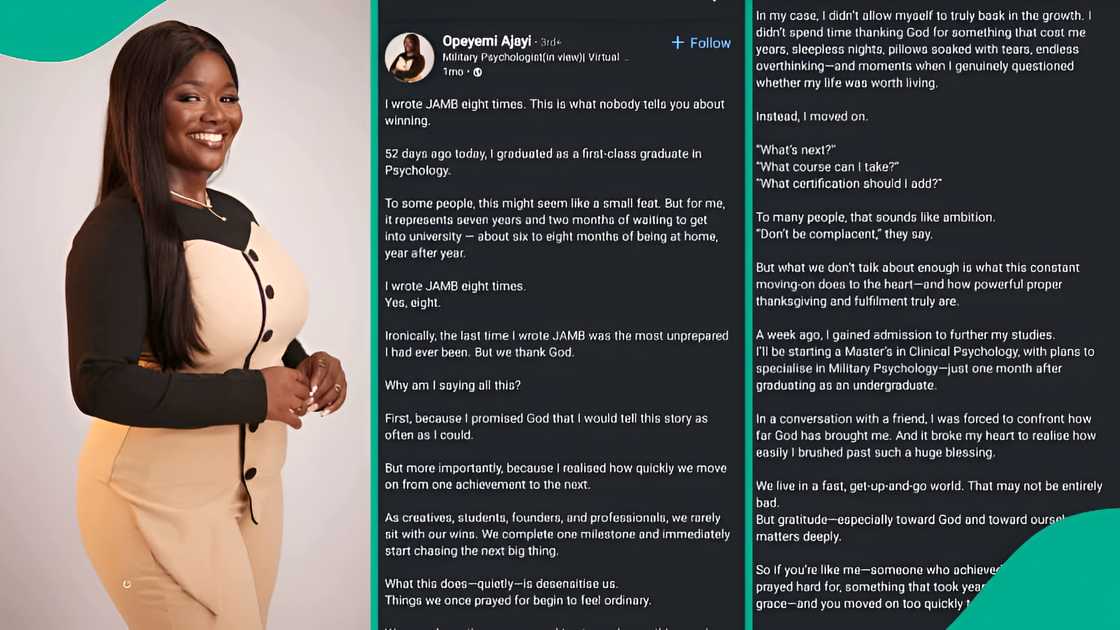 Lead City University graduate opens up about eight years of UTME attempts and how she finally bagged a first-class degree. Lead City University graduate opens up about eight years of UTME attempts and how she finally bagged a first-class degree.