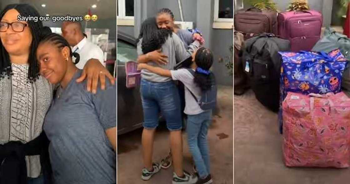 Girl emotional as mum and siblings relocate Girl emotional as mum and siblings relocate