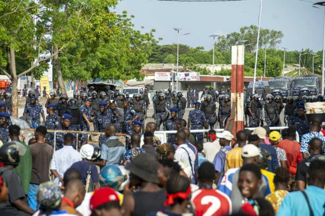 Unions organised a demonstration in Cotonou on April 27 which was banned by the police who used tear gas to break up the rally Unions organised a demonstration in Cotonou on April 27 which was banned by the police who used tear gas to break up the rally