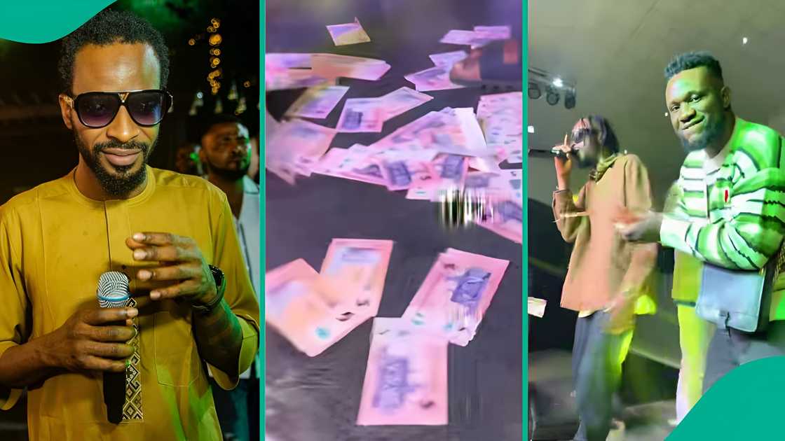 Nigerians talk as man sprays 9ice ₦5 notes while he performs live Nigerians talk as man sprays 9ice ₦5 notes while he performs live