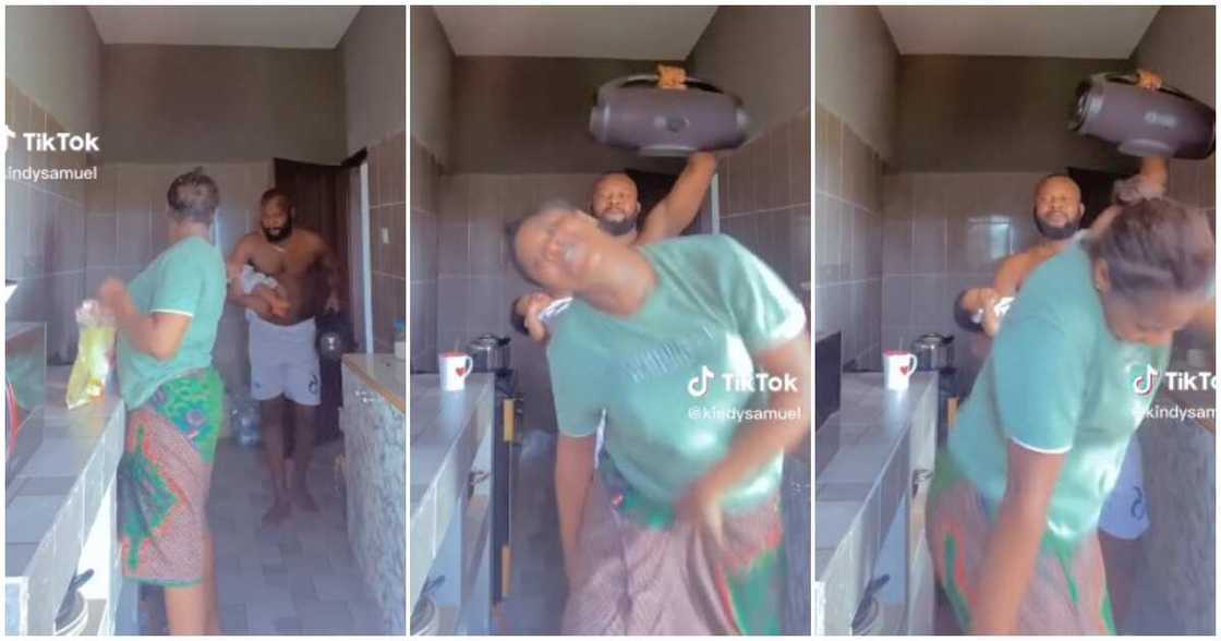 Kid, couple, JBL speaker, man storms kitchen Kid, couple, JBL speaker, man storms kitchen