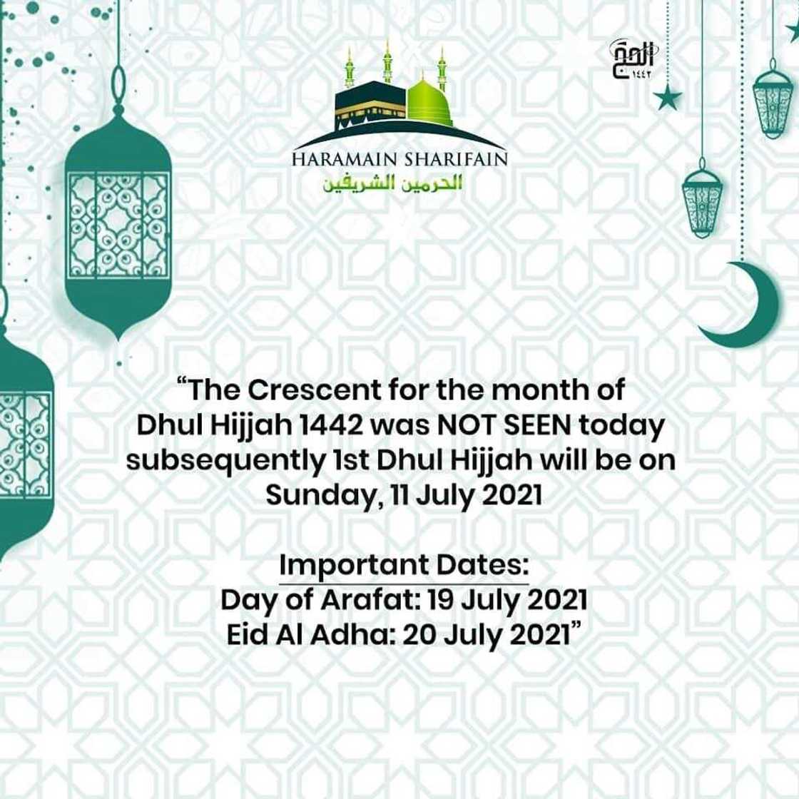 Da duminsa: Ba'a ga watan Zhul-Hajji a Saudiyya ba, ranar 20 ga Yuli Sallar Layya Da duminsa: Ba'a ga watan Zhul-Hajji a Saudiyya ba, ranar 20 ga Yuli Sallar Layya