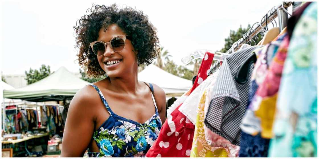 Photos of a woman shopping.