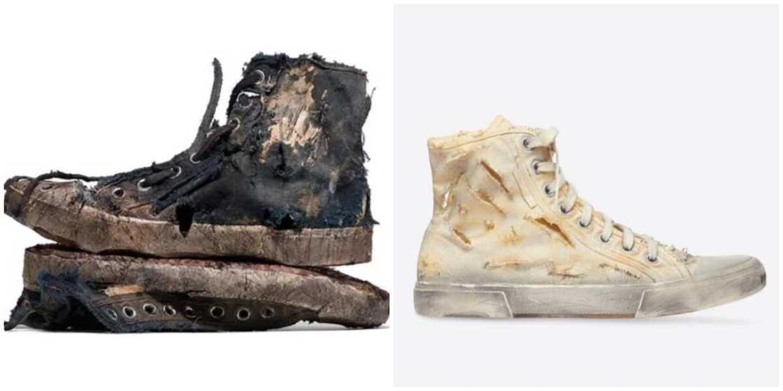 Photos of Balenciaga's destroyed version of Paris sneakers. Photos of Balenciaga's destroyed version of Paris sneakers.