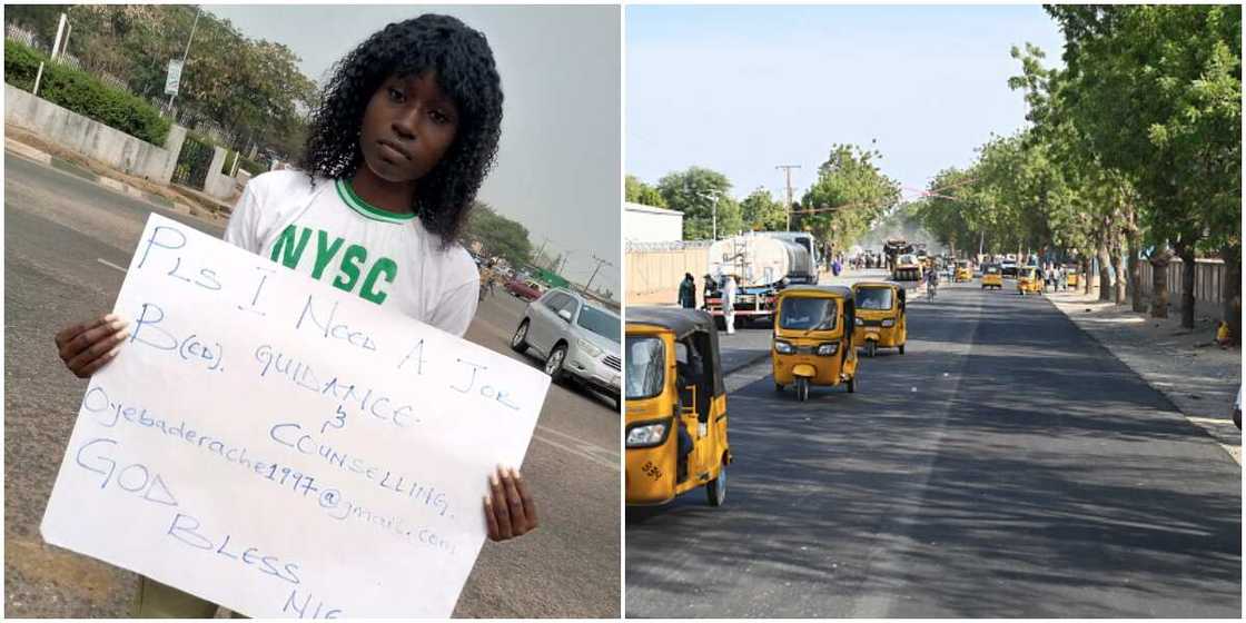 Desperate ex-corp member hits the street with cardboard to beg for job, Nigerians react to viral photo Desperate ex-corp member hits the street with cardboard to beg for job, Nigerians react to viral photo