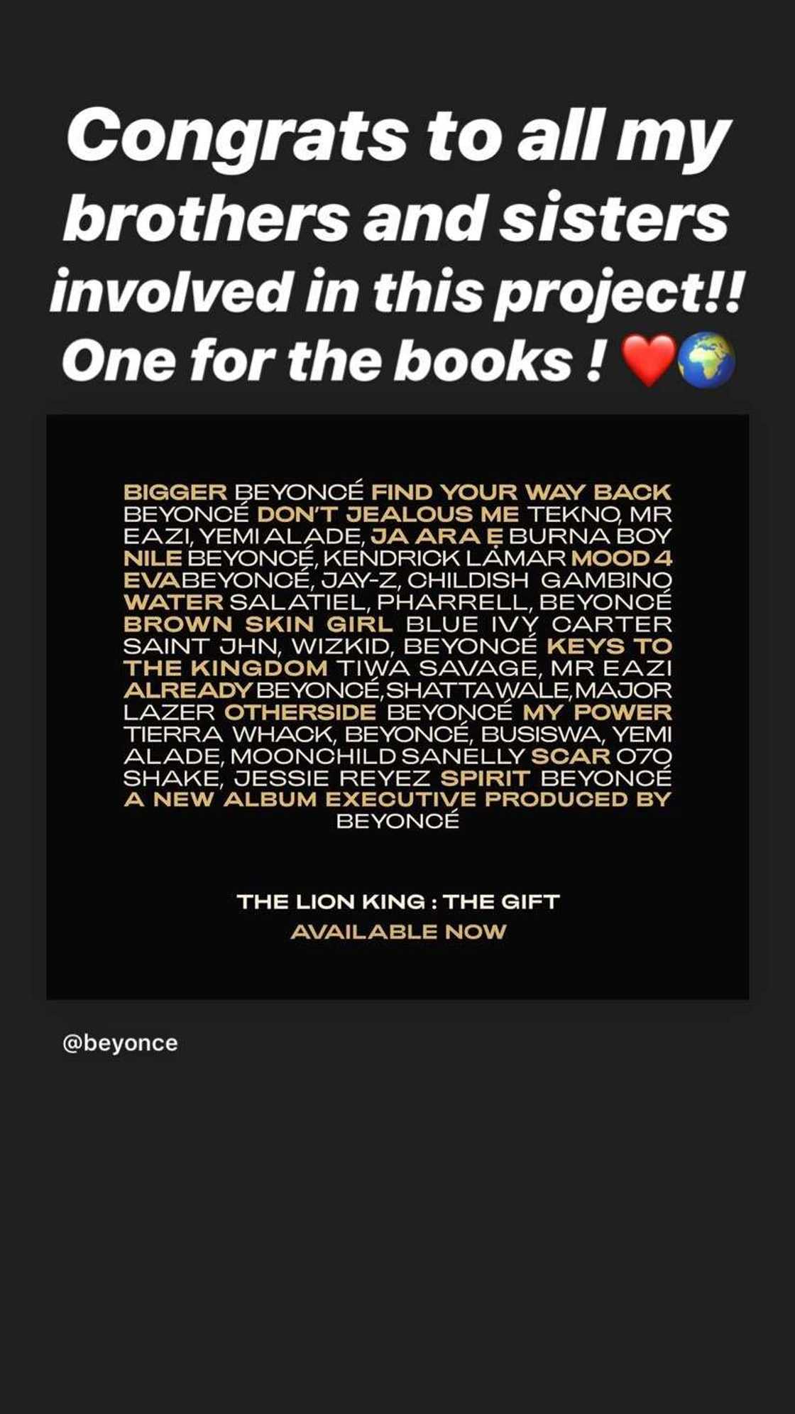The Gift album: Davido congratulates Nigerian artists that featured in Beyonce's project The Gift album: Davido congratulates Nigerian artists that featured in Beyonce's project
