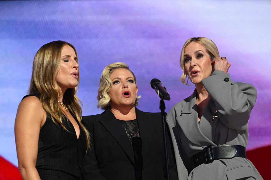 The Chicks band performs the US national anthem in Chicago, Illinois. The Chicks band performs the US national anthem in Chicago, Illinois.