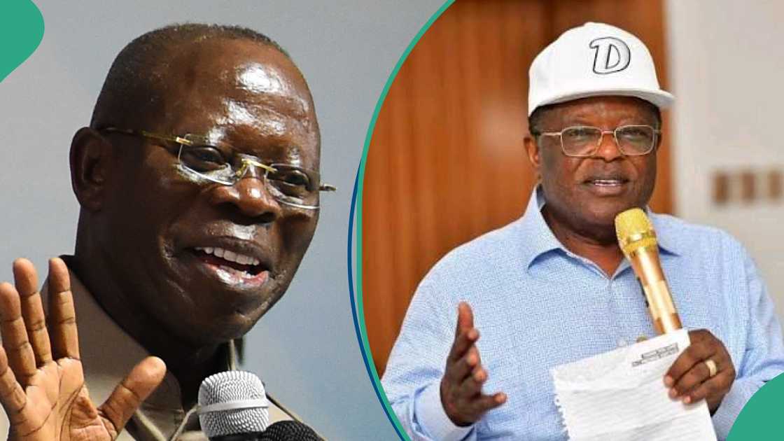 Senator Adams Oshiomhole questions Dave Umahi during the committee hearing Senator Adams Oshiomhole questions Dave Umahi during the committee hearing