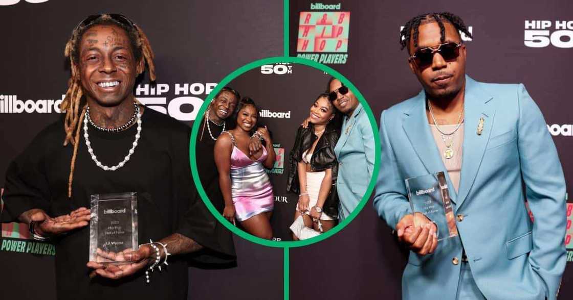 Lil Wayne and Nas pose with their daughters. Lil Wayne and Nas pose with their daughters.