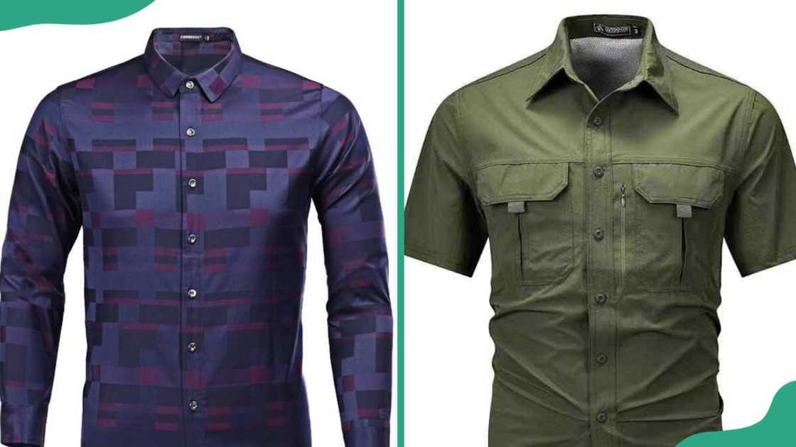 Blue long sleeve shirt and dark green short sleeves shirt Blue long sleeve shirt and dark green short sleeves shirt