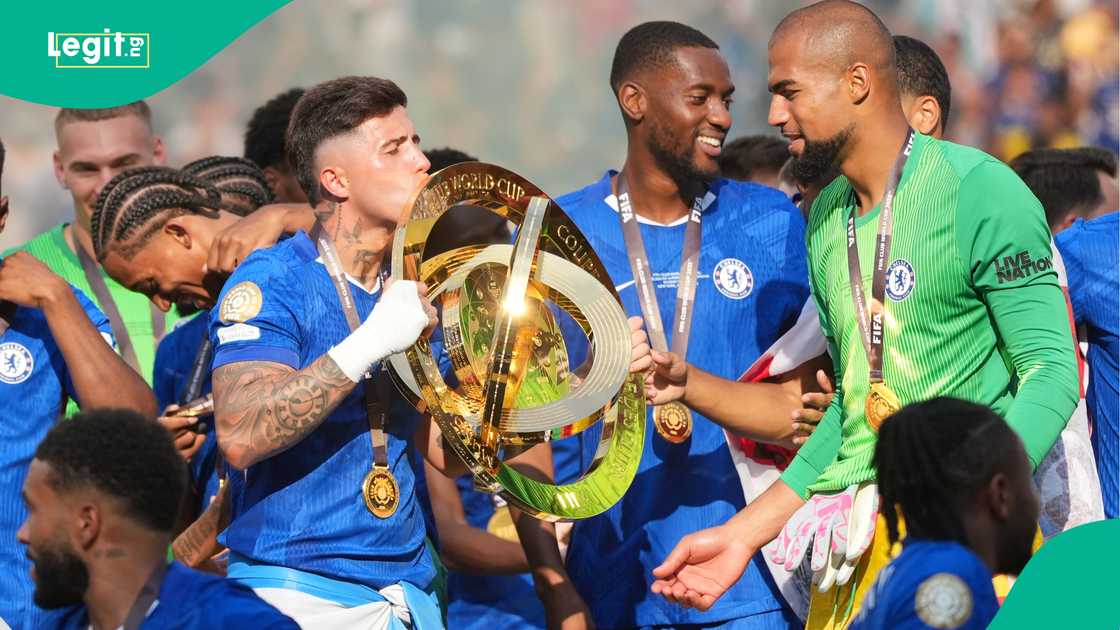 Enzo Fernandez, Tosin Adarabioyo, Robert Sanchez, Chelsea, FIFA Club World Cup, USA. Enzo Fernandez, Tosin Adarabioyo, Robert Sanchez, Chelsea, FIFA Club World Cup, USA.