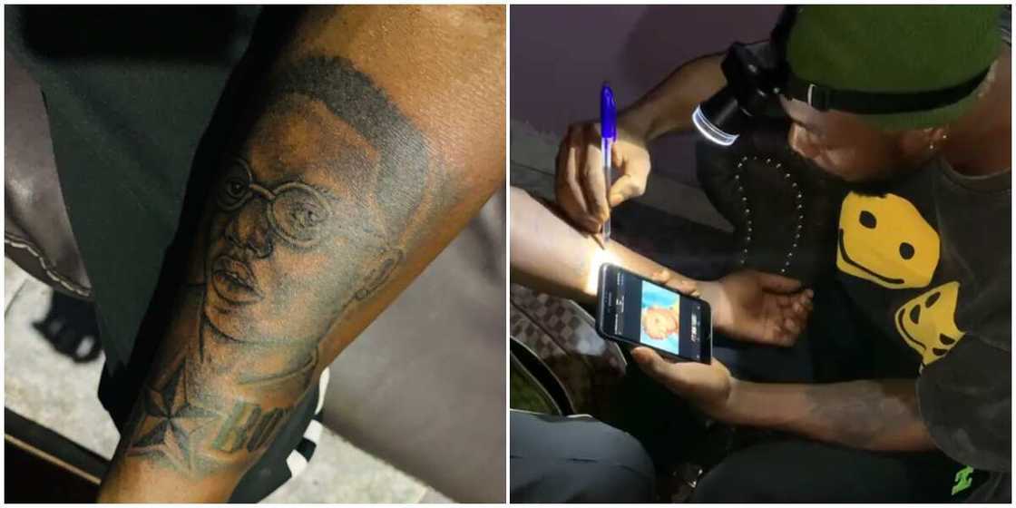 Wizkid acknowledges staunch fan who tattooed his entire face on arm Wizkid acknowledges staunch fan who tattooed his entire face on arm