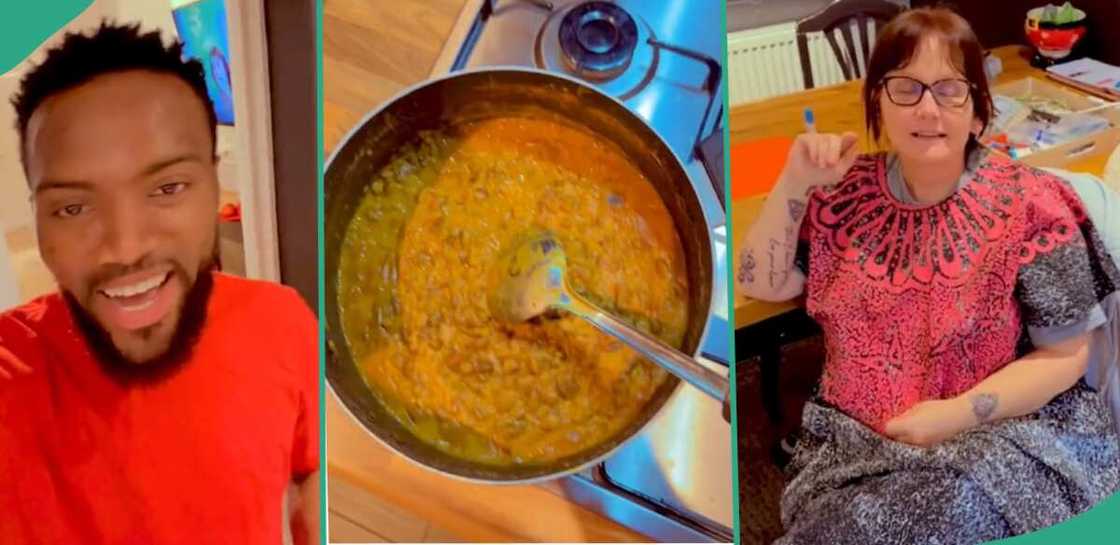 Porridge beans his oyinbo wife cooked for Nigerian man.