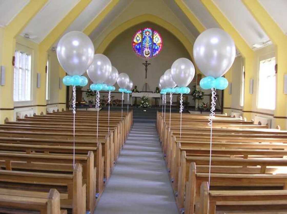 Church decorated with balloons Church decorated with balloons