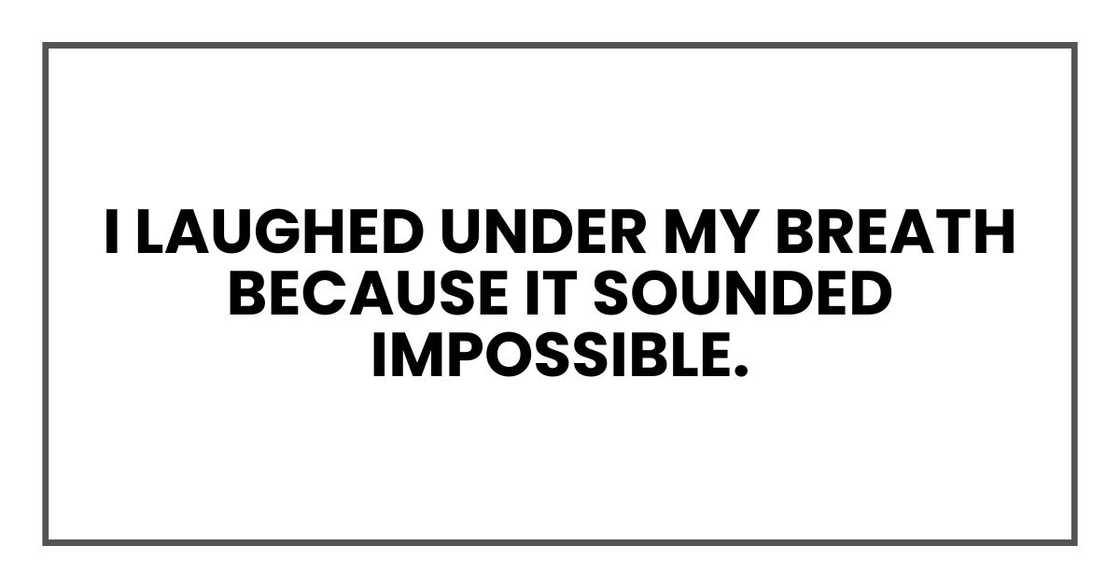 I laughed under my breath because it sounded impossible. I laughed under my breath because it sounded impossible.