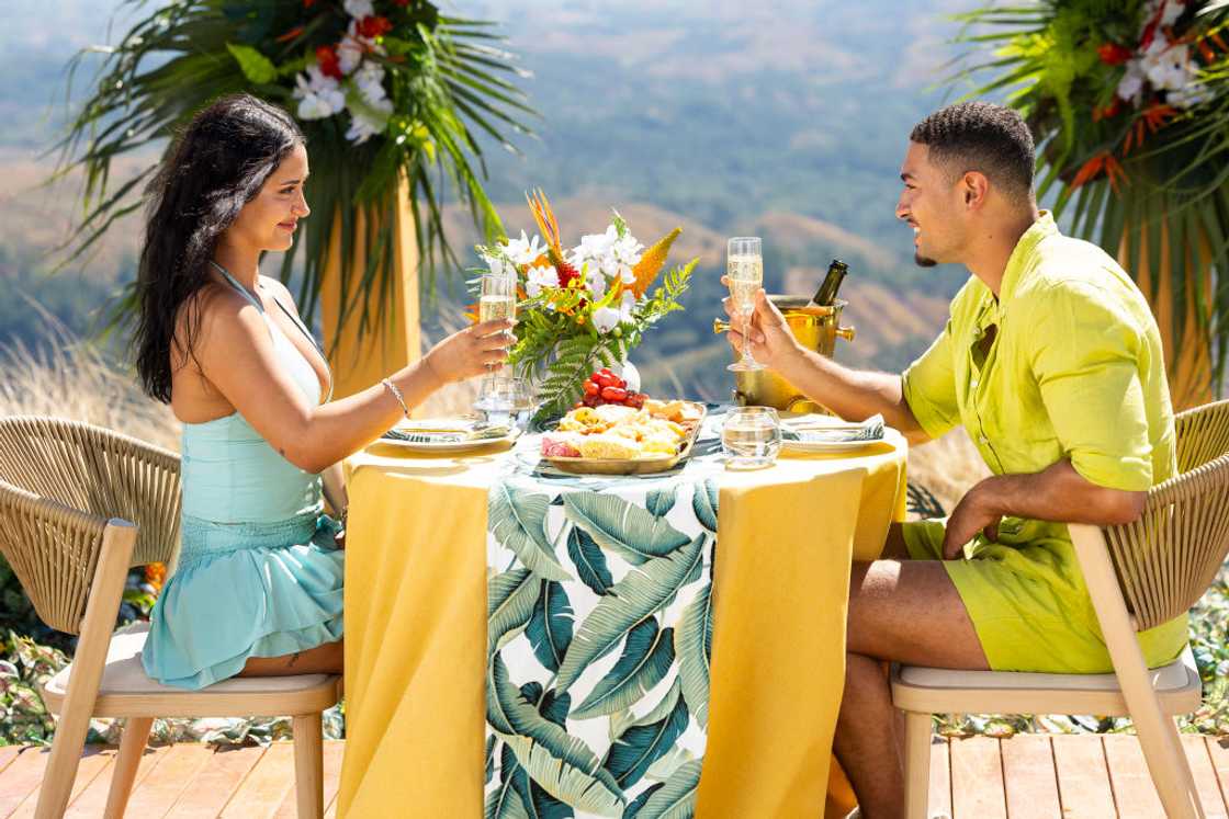 Leah and Miguel captured on a date in Love Island USA Season 6. Leah and Miguel captured on a date in Love Island USA Season 6.