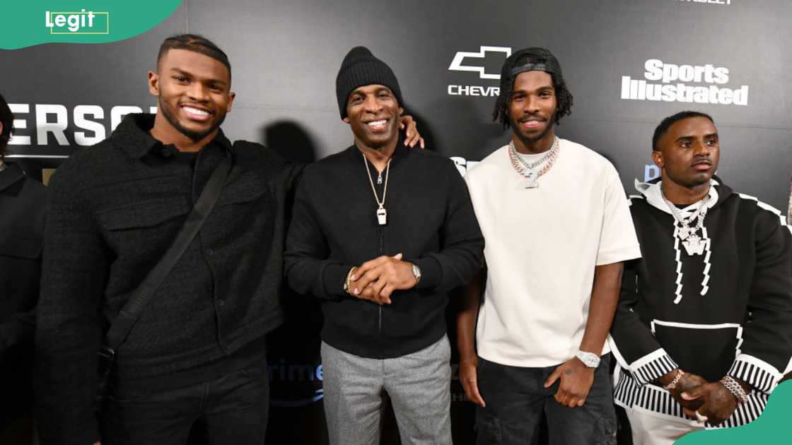 Deion Sanders with his sons, Shilo Sanders, Shedeur Sanders and Deion Sanders Jr. at the CU Events Centre