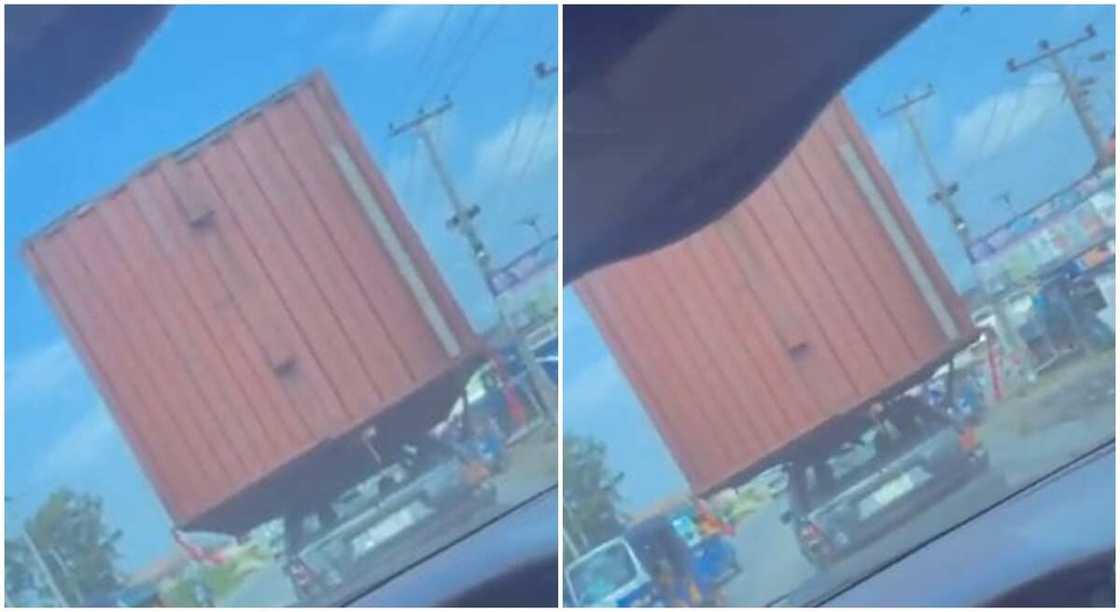 Small car carries container in Nigeria. Small car carries container in Nigeria.