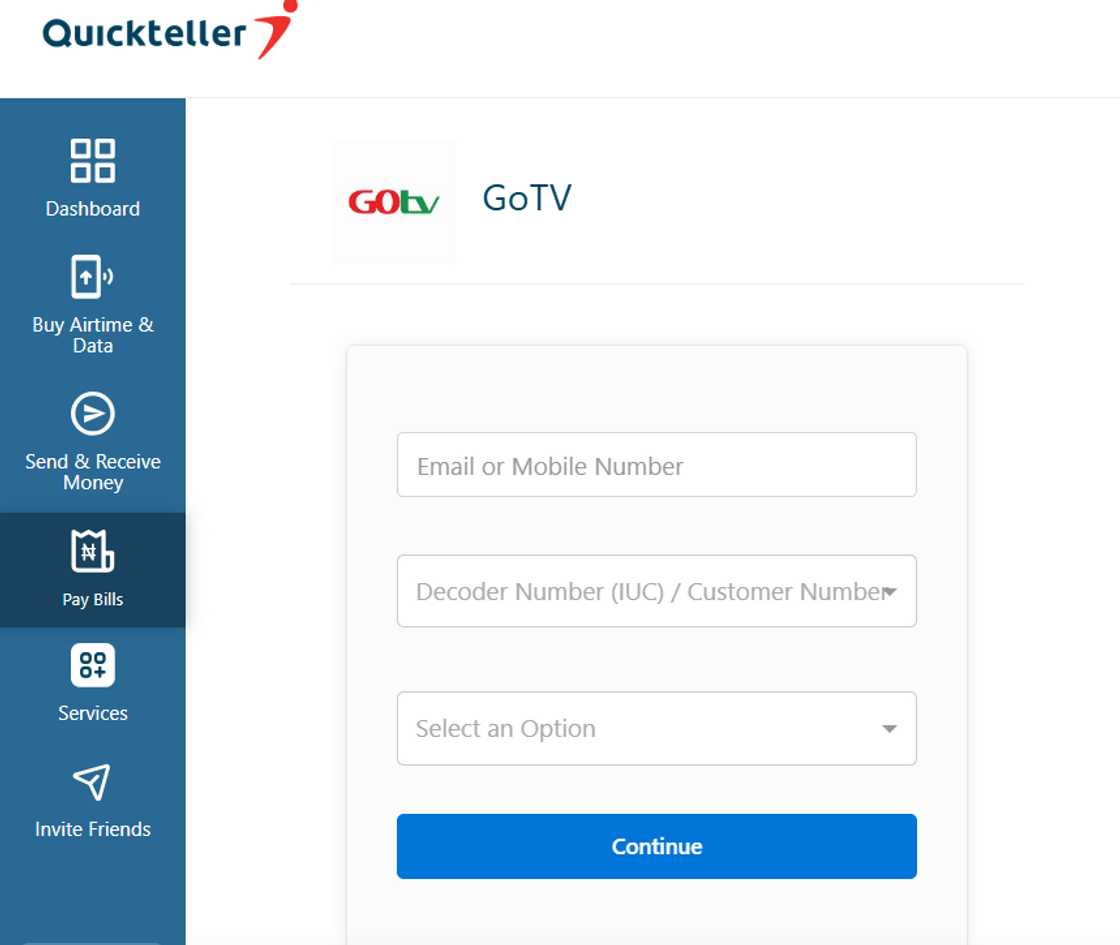 Quickteller GOtv payment page Quickteller GOtv payment page
