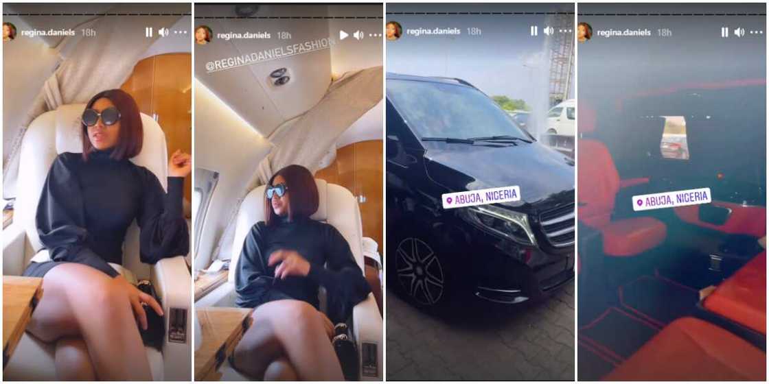 Living the life: Actress Regina Daniels tensions social media with videos of private jet and luxury car ride Living the life: Actress Regina Daniels tensions social media with videos of private jet and luxury car ride