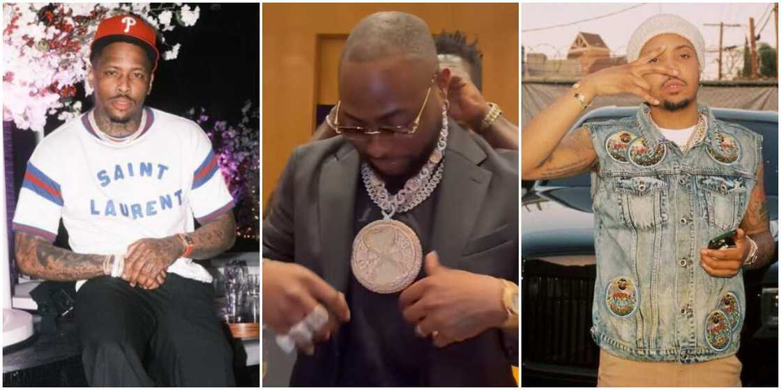 American rappers YG and G Herbo, Davido's new diamond neckpiece American rappers YG and G Herbo, Davido's new diamond neckpiece