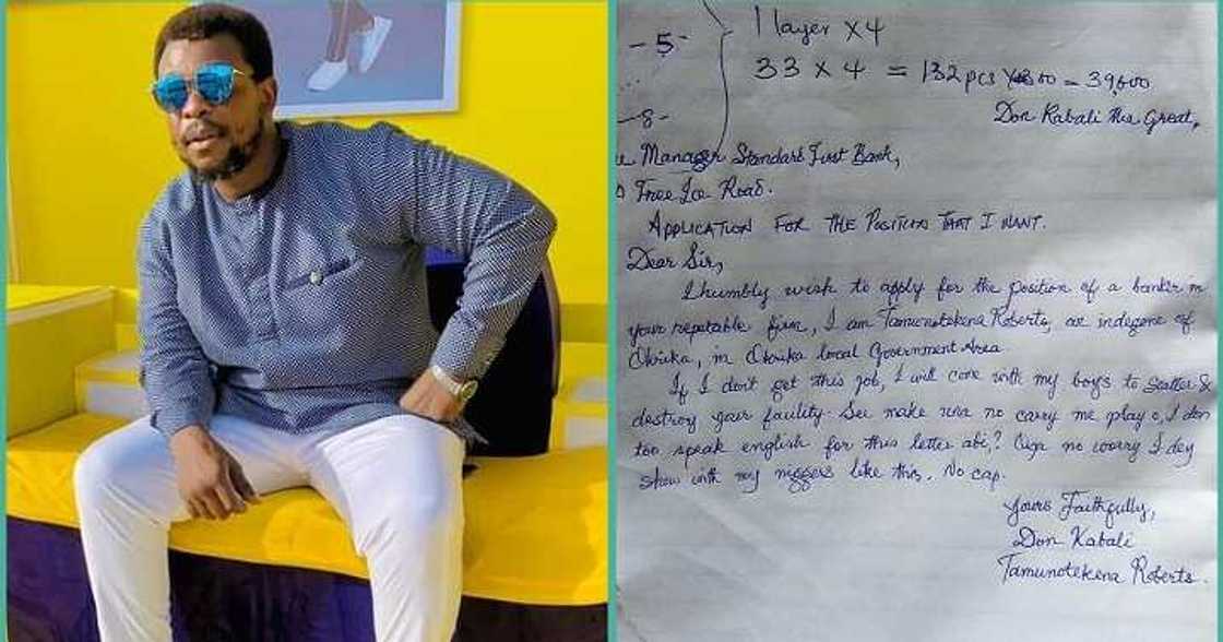 Man shares photo of the aplication letter he wrote to bank