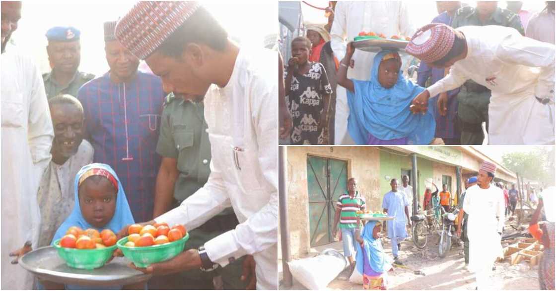 Sanata Elisha Abbo ya siyi timatirin N100 kan N50k a hannun yar shekara 4 da ke talla a Adamawa Sanata Elisha Abbo ya siyi timatirin N100 kan N50k a hannun yar shekara 4 da ke talla a Adamawa