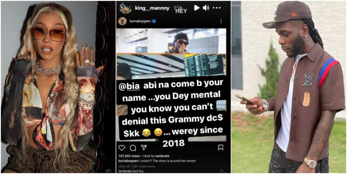 Burna Boy's Friend Shares Screenshot of US Rapper Bia's 2018 Comment Under Singer's Post Burna Boy's Friend Shares Screenshot of US Rapper Bia's 2018 Comment Under Singer's Post